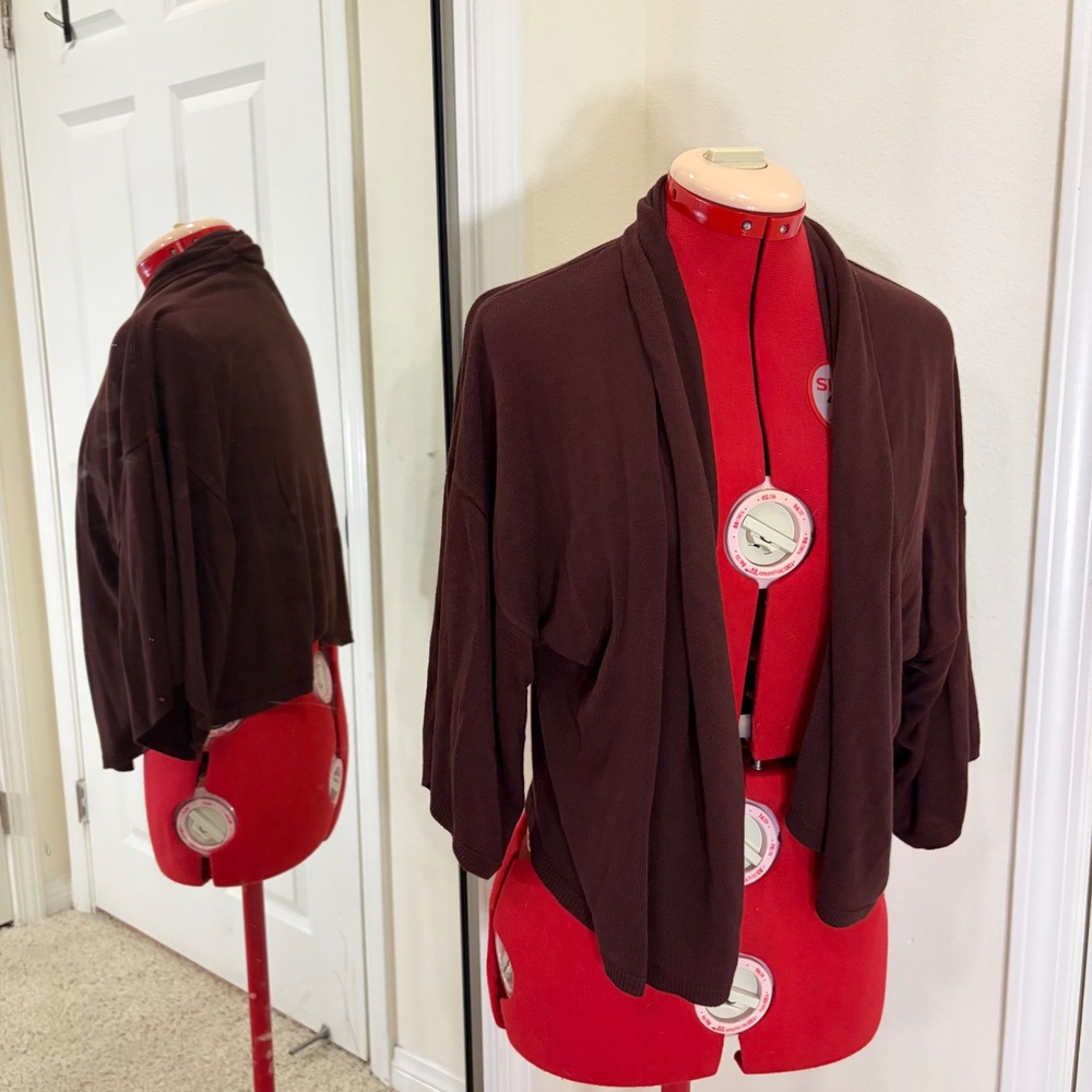 Cottagecore Balletcore Brown Open Front Cropped Cardigan Sweater Dolman Sleeve